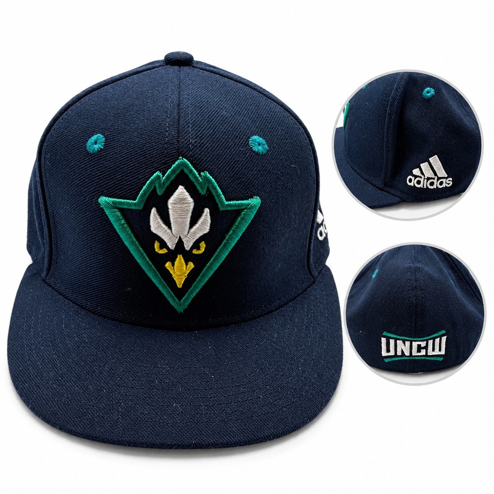 Adidas UNCW Seahawks Hat Mens SM Fitted Mascot Navy Blue NCAA Baseball Cap